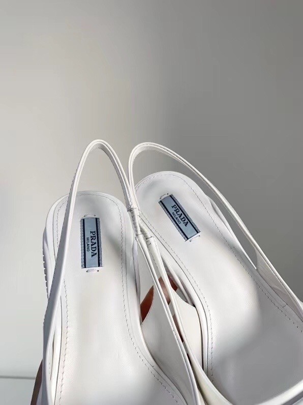 Prada Slingback Pumps In White Brushed Leather