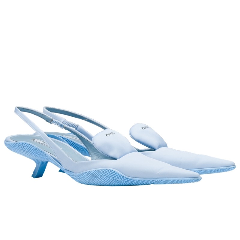 Prada Gabardine Slingback Pumps In Light Blue Nylon