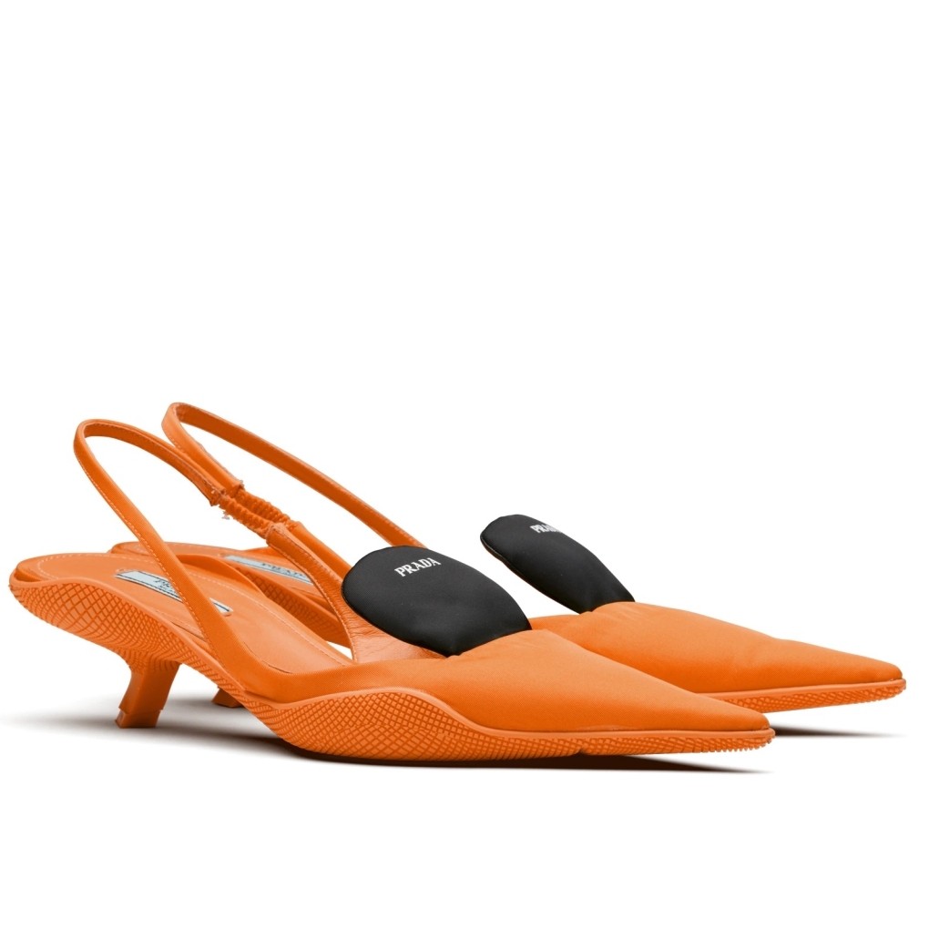 Prada Gabardine Slingback Pumps In Orange Nylon