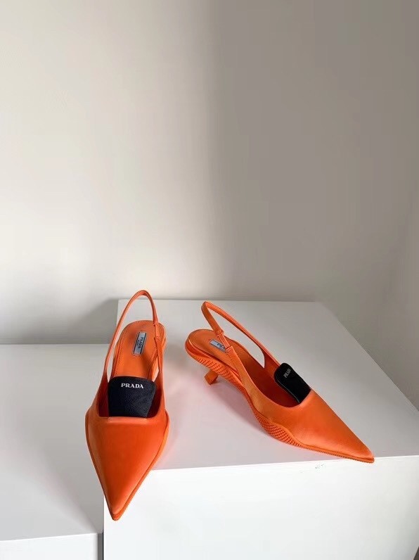 Prada Gabardine Slingback Pumps In Orange Nylon