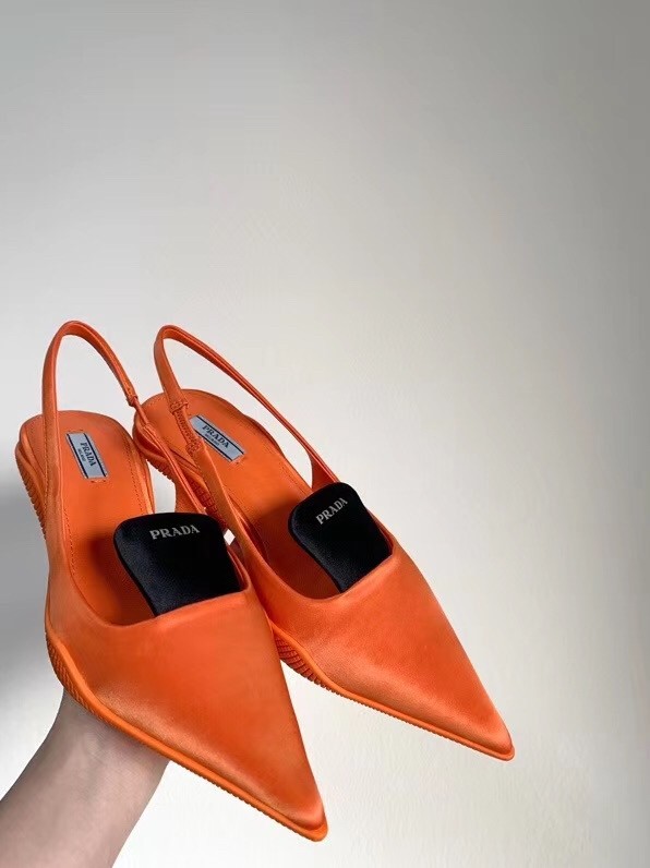 Prada Gabardine Slingback Pumps In Orange Nylon