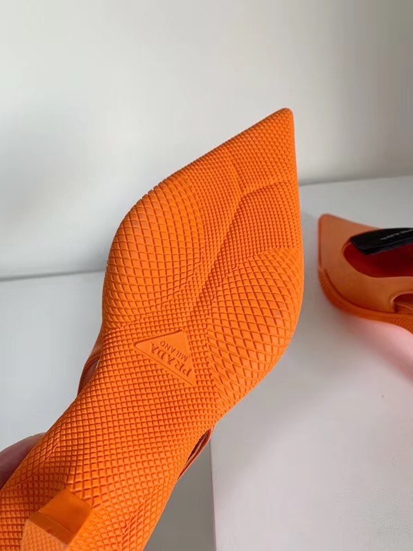 Prada Gabardine Slingback Pumps In Orange Nylon