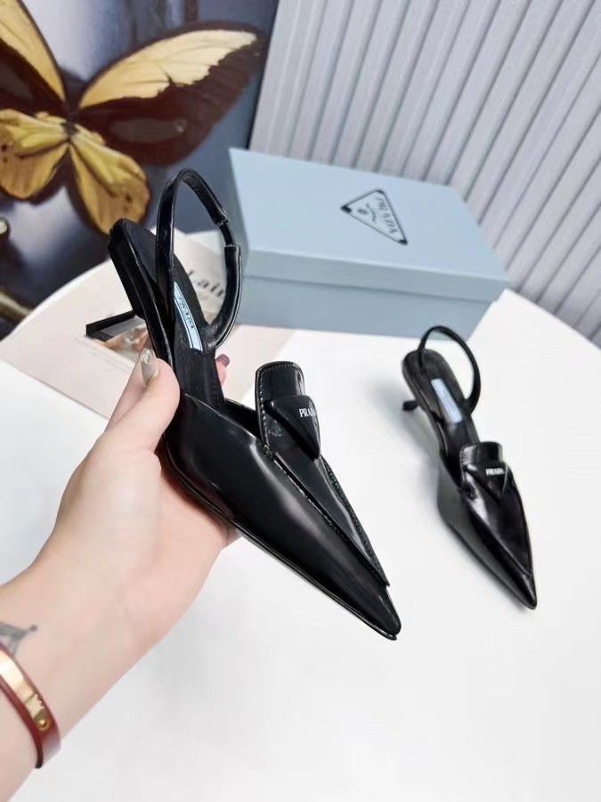 Prada Slingback Pumps 55MM In Black Brushed Leather