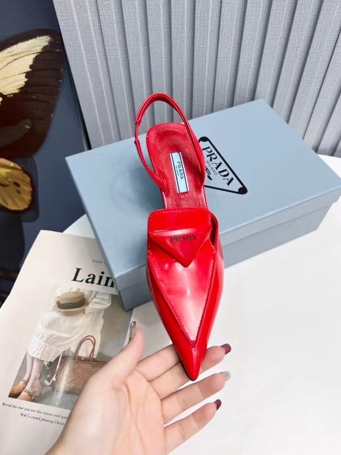 Prada Slingback Pumps 55MM In Red Brushed Leather