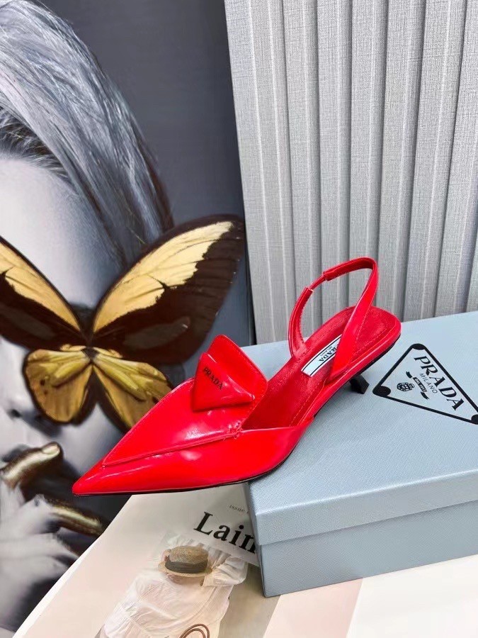 Prada Slingback Pumps 55MM In Red Brushed Leather