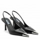 Prada Slingback Pumps 75MM In Black Brushed Leather