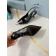 Prada Slingback Pumps 75MM In Black Brushed Leather