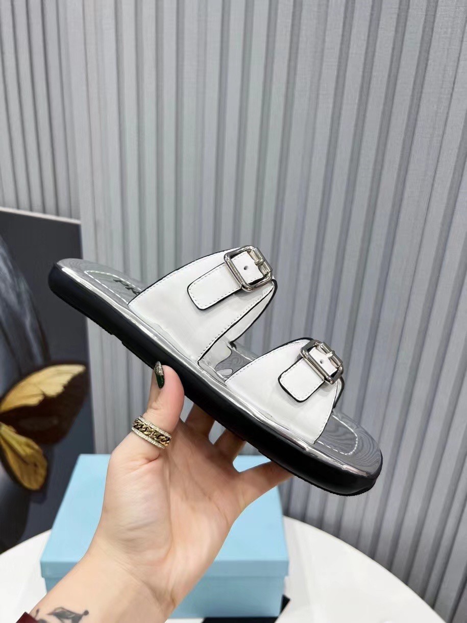 Prada Double-strap Sandals In White Leather