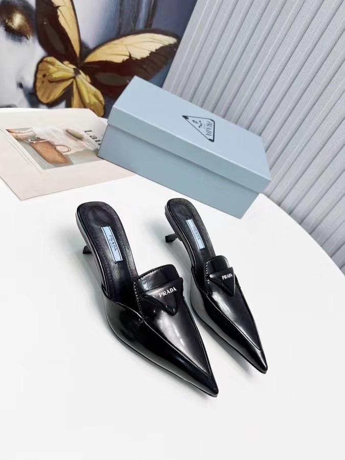 Prada Sabots Mules In Black Brushed Leather