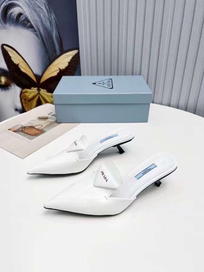 Prada Sabots Mules In White Brushed Leather