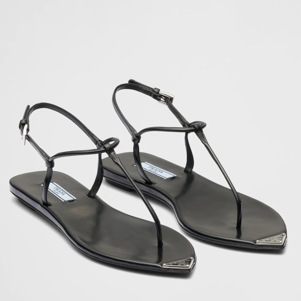 Prada Thong Sandals In Black Brushed Leather