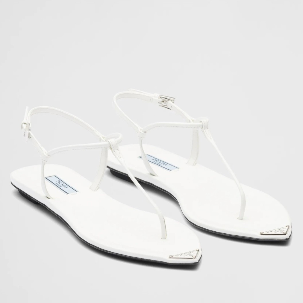 Prada Thong Sandals In White Brushed Leather