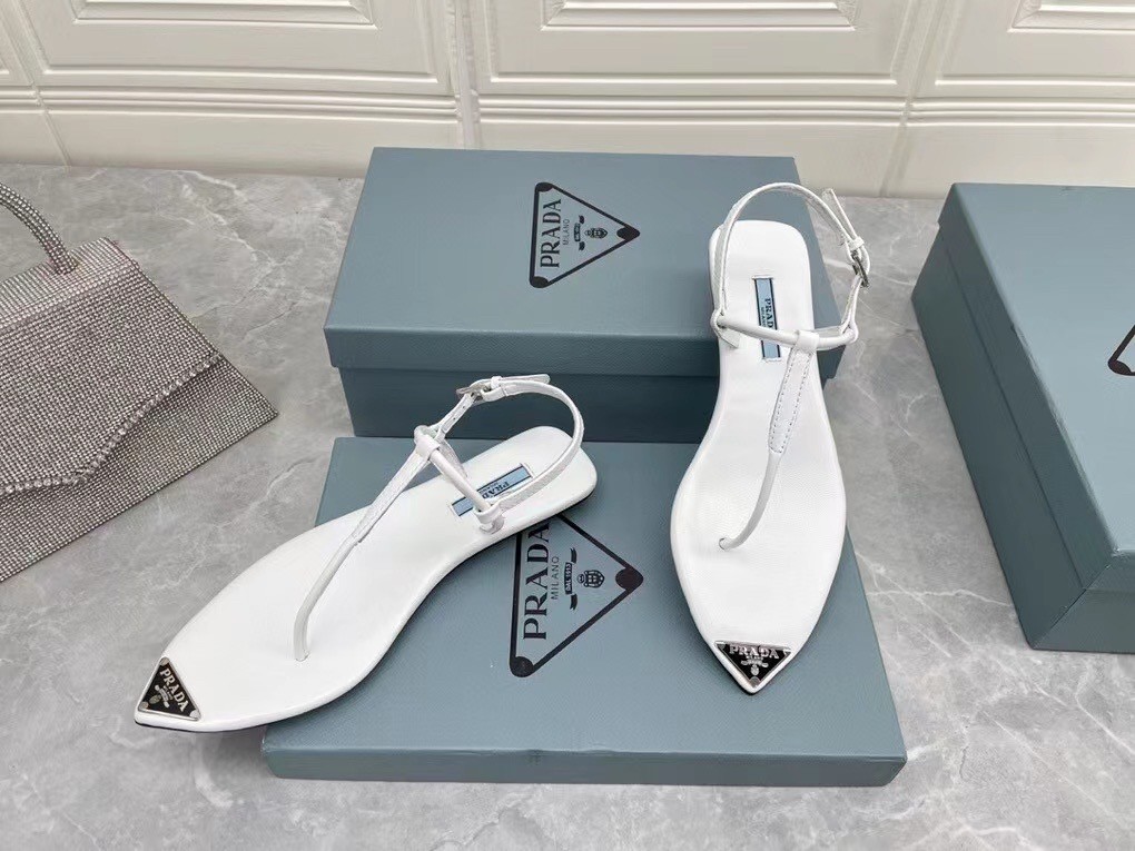 Prada Thong Sandals In White Brushed Leather