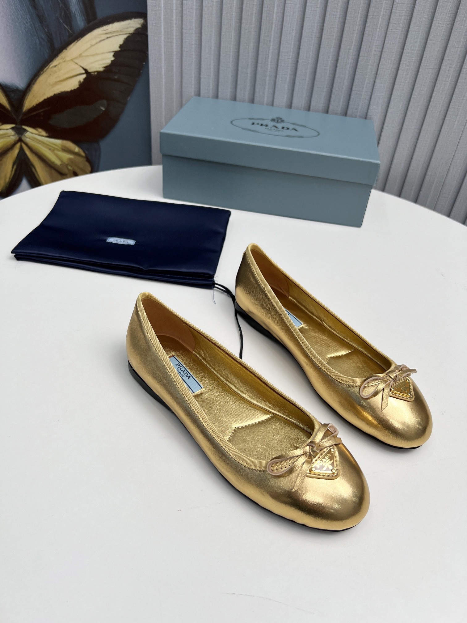 Prada Ballerinas in Gold Nappa Leather