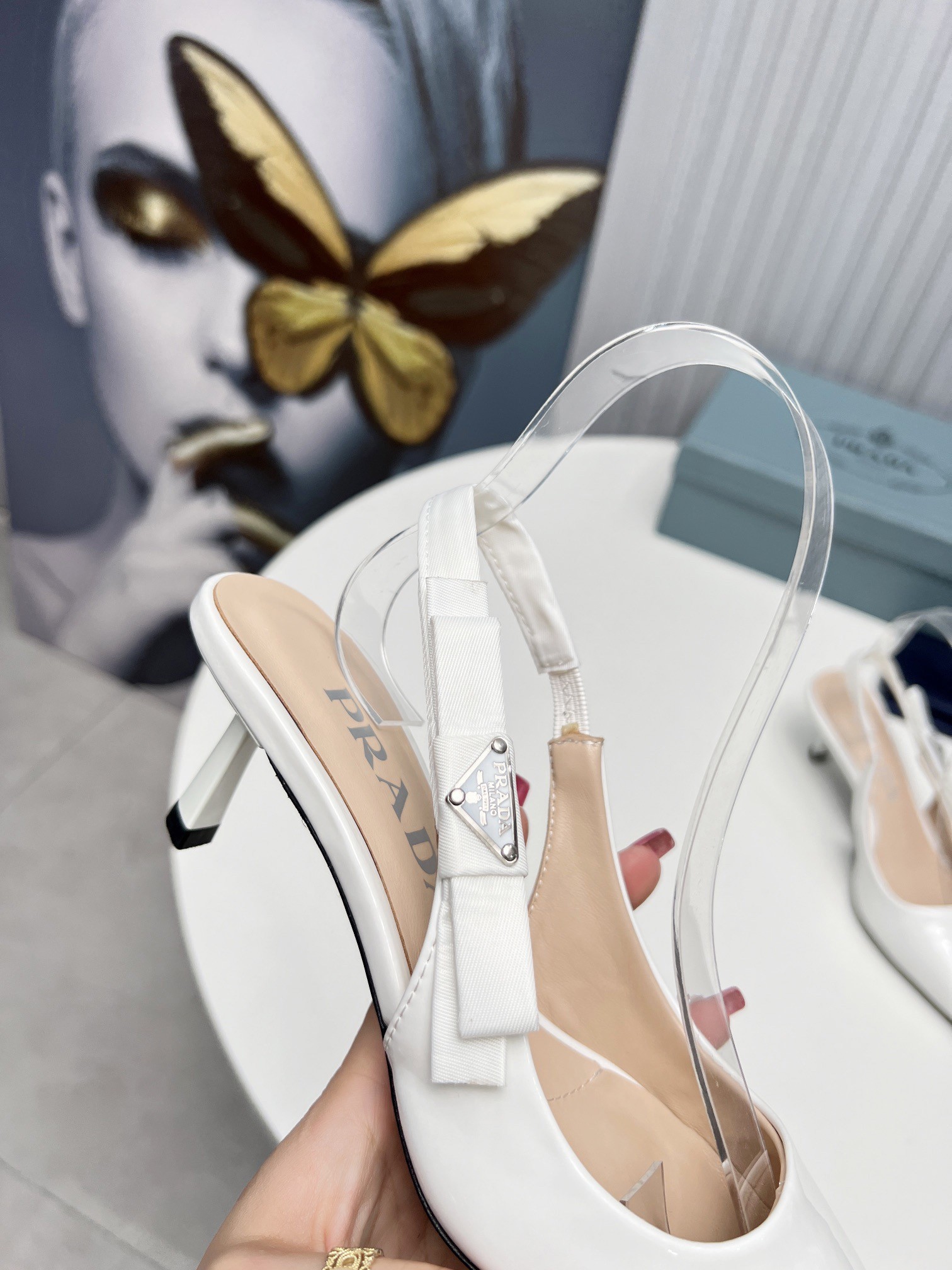 Prada Slingbacks Pumps 45mm In White Patent Leather