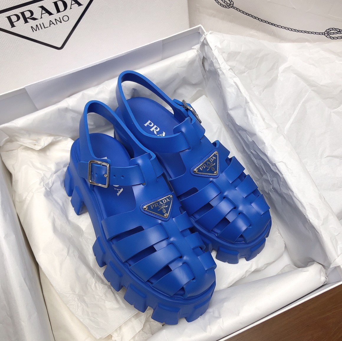 Prada Foam Sandals in Blue Rubber