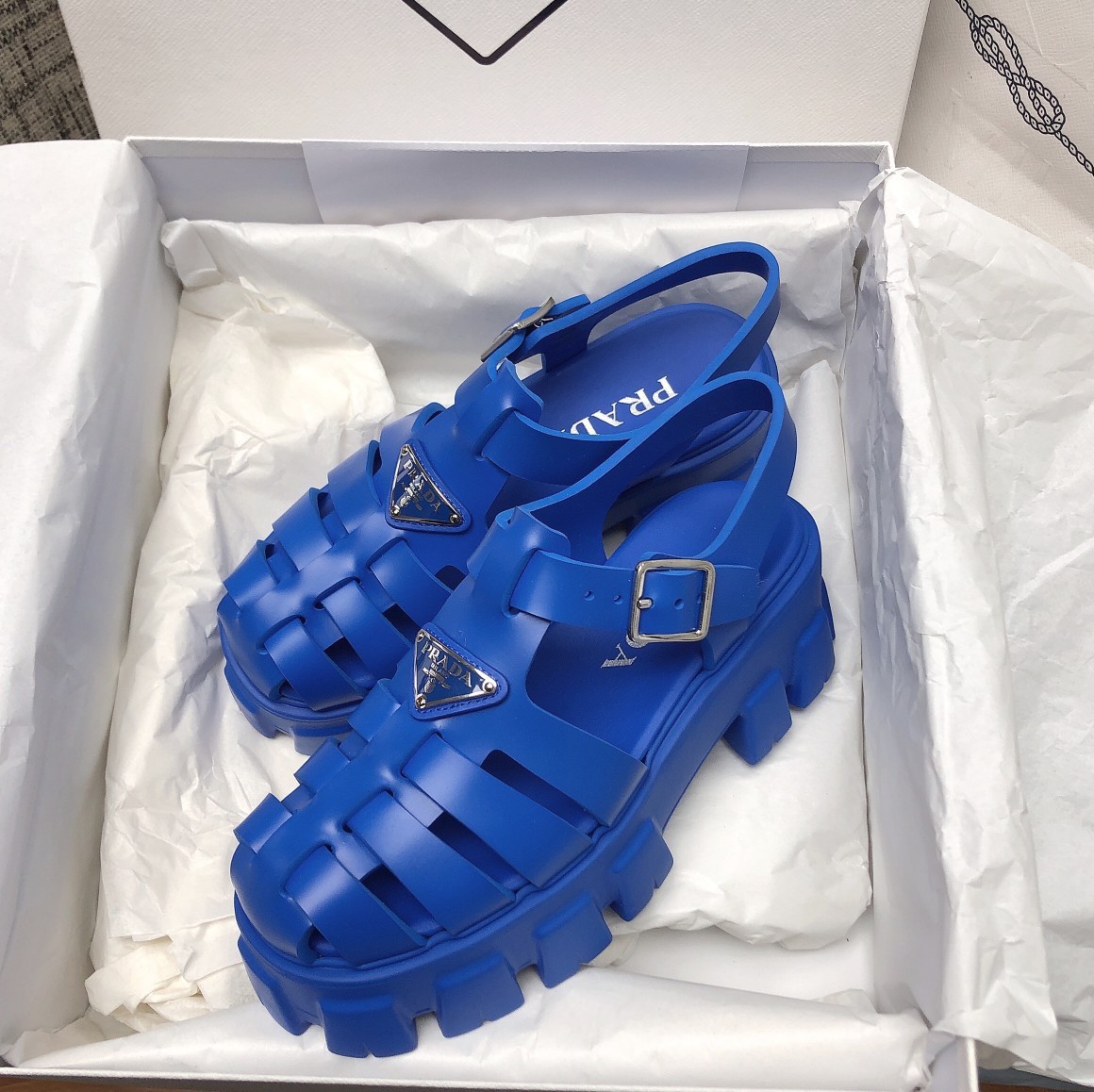 Prada Foam Sandals in Blue Rubber