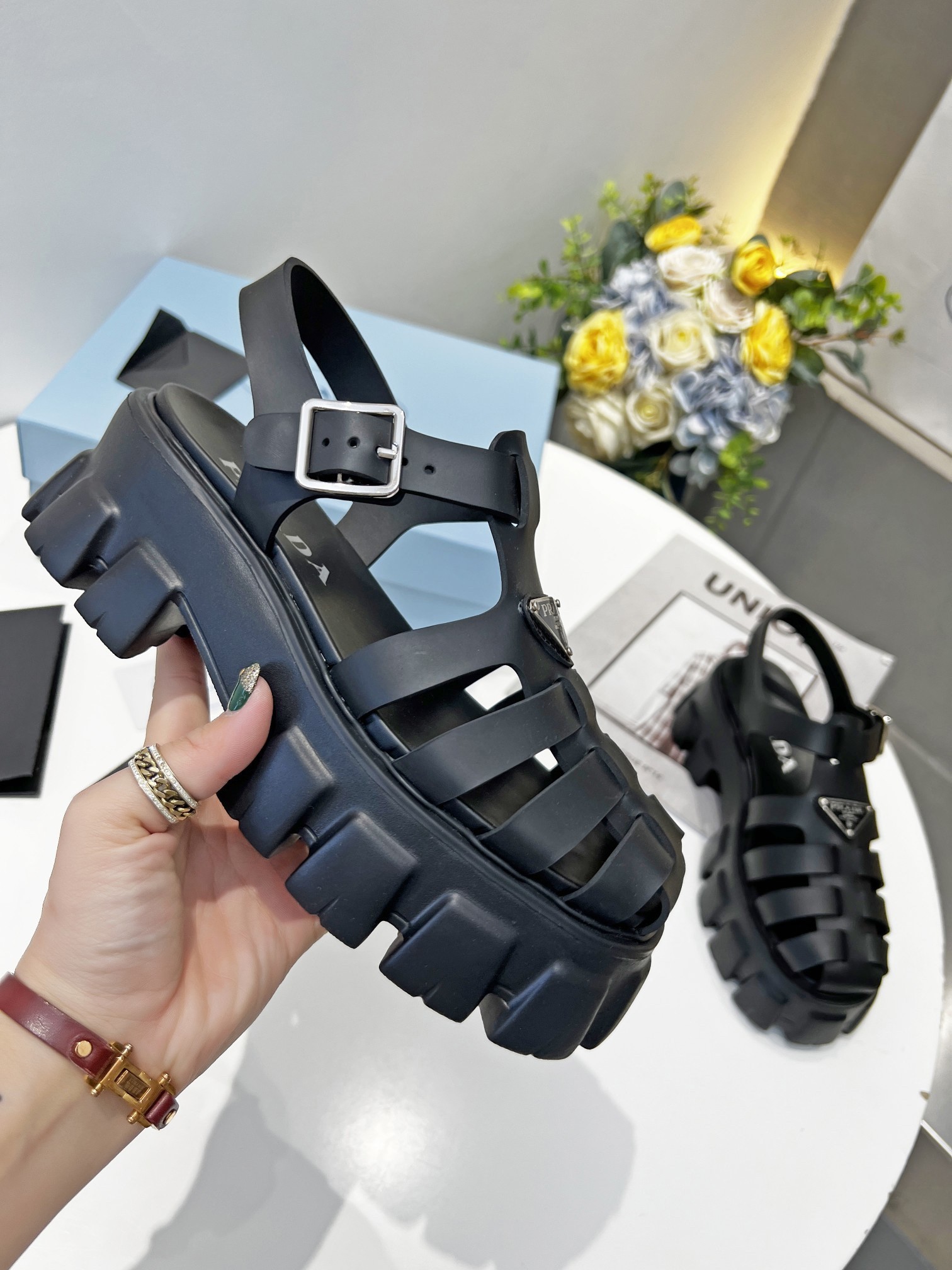 Prada Foam Sandals in Black Rubber