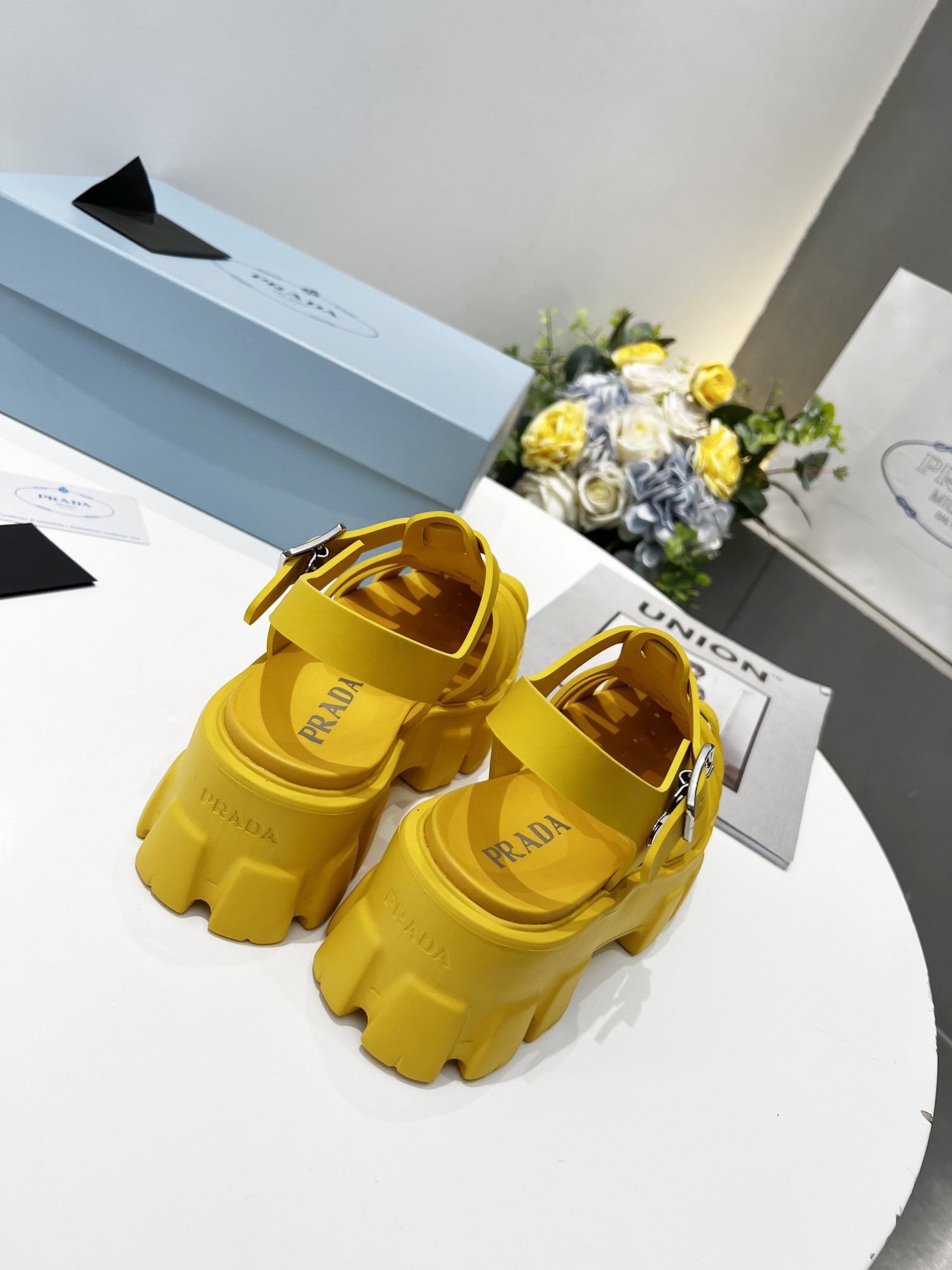 Prada Foam Sandals in Yellow Rubber