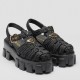 Prada Monolith Crochet Cage Sandals in Black Raffia Fabric