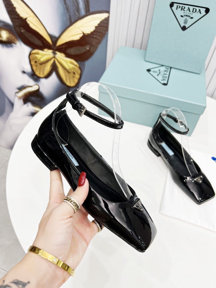 Prada Ballerinas In Black Patent Leather