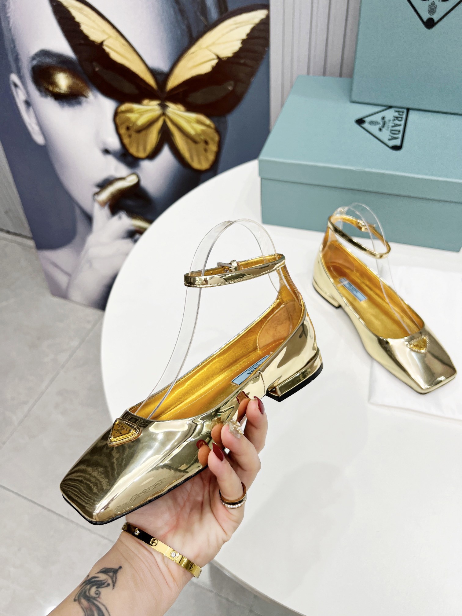 Prada Ballerinas In Gold Metallic Leather