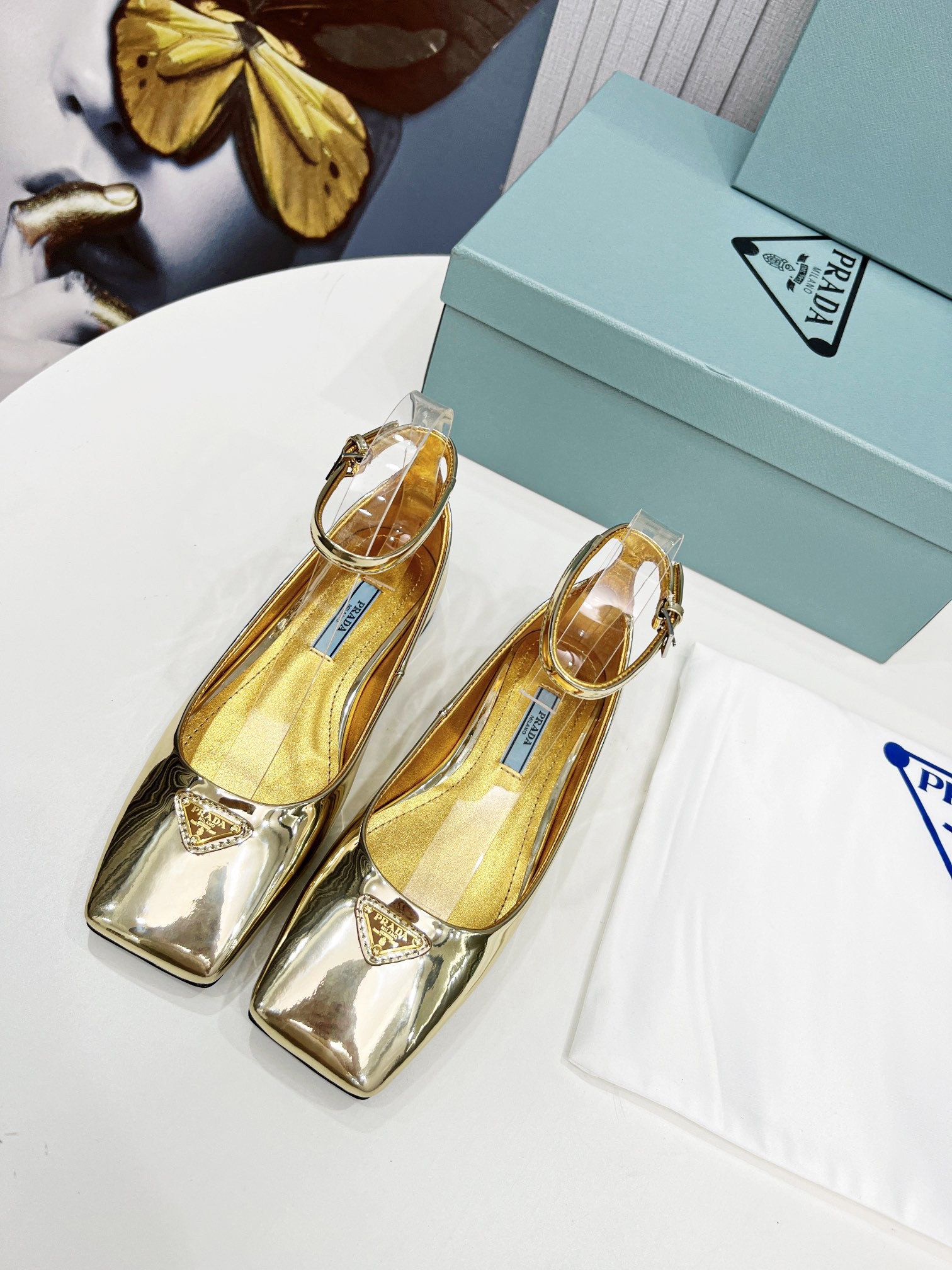 Prada Ballerinas In Gold Metallic Leather