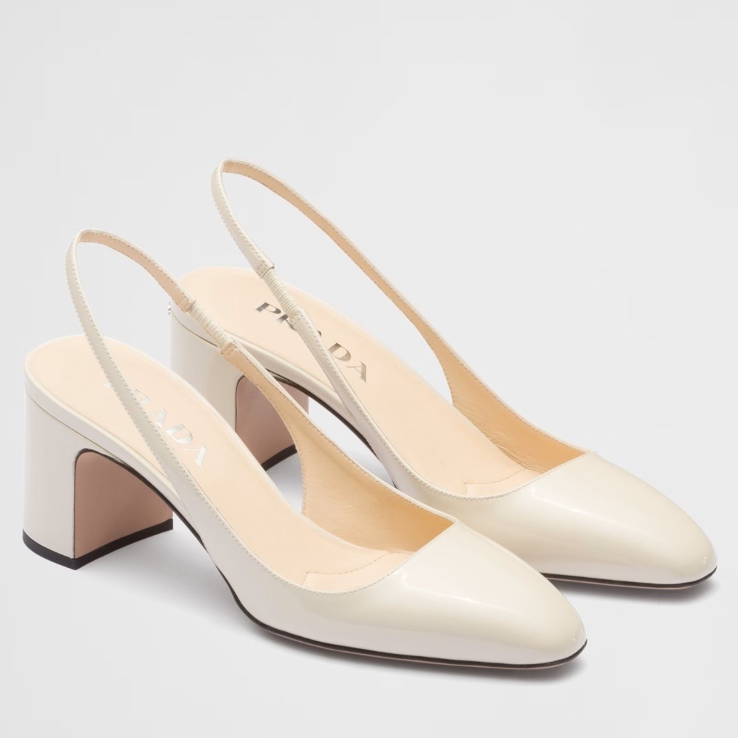 Prada Slingbacks Pumps 65mm In White Patent Leather