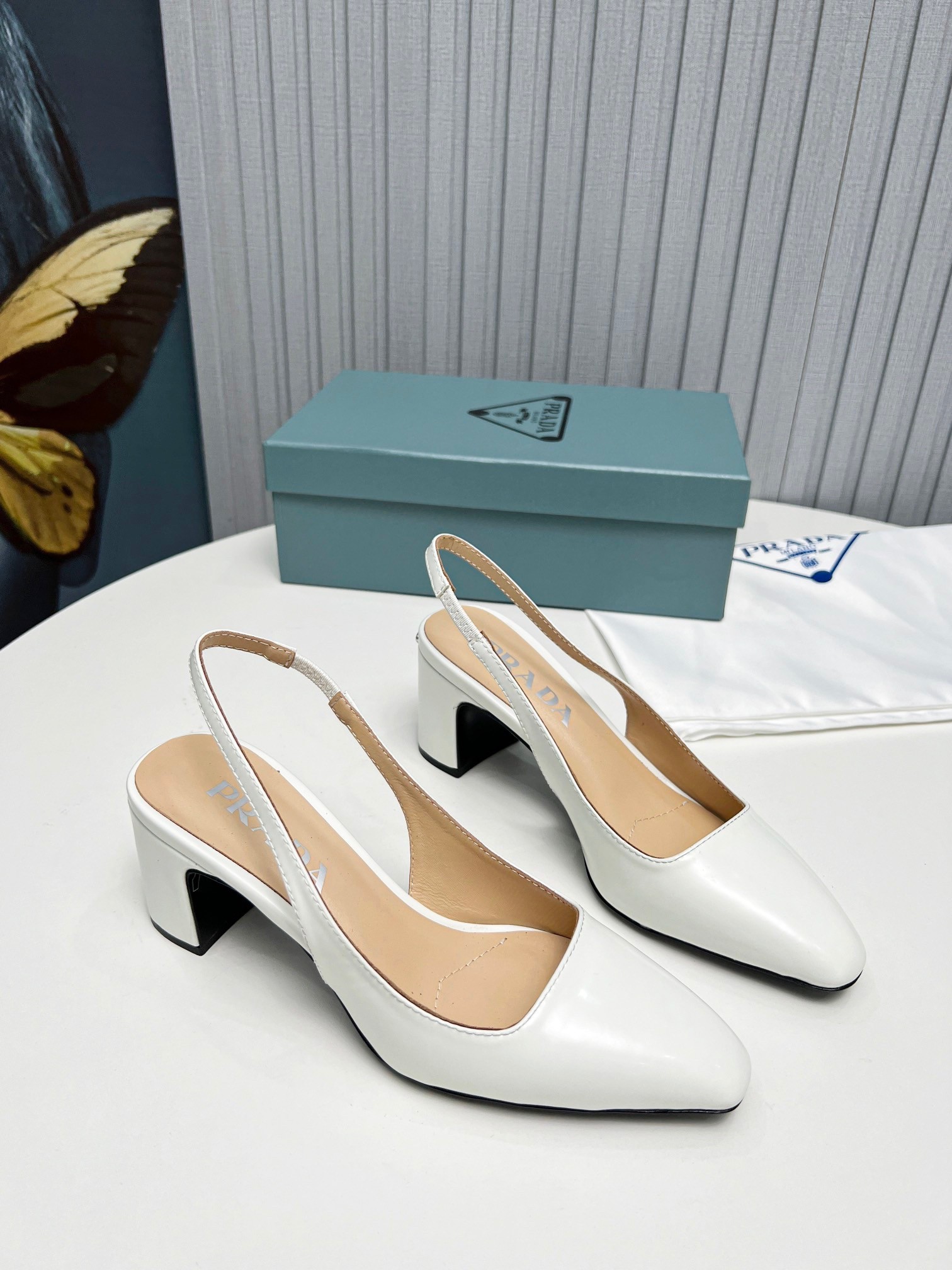 Prada Slingbacks Pumps 65mm In White Patent Leather