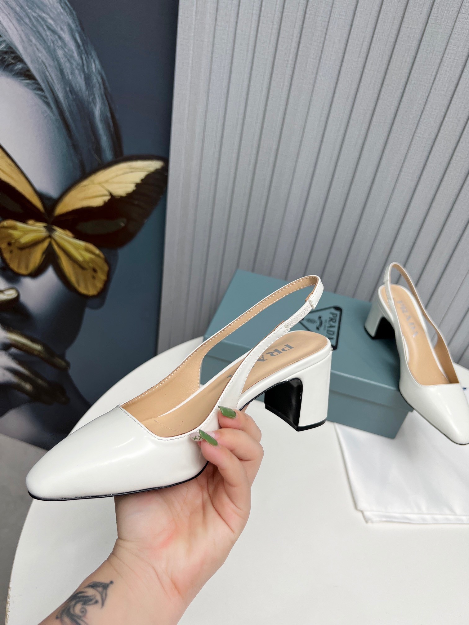 Prada Slingbacks Pumps 65mm In White Patent Leather