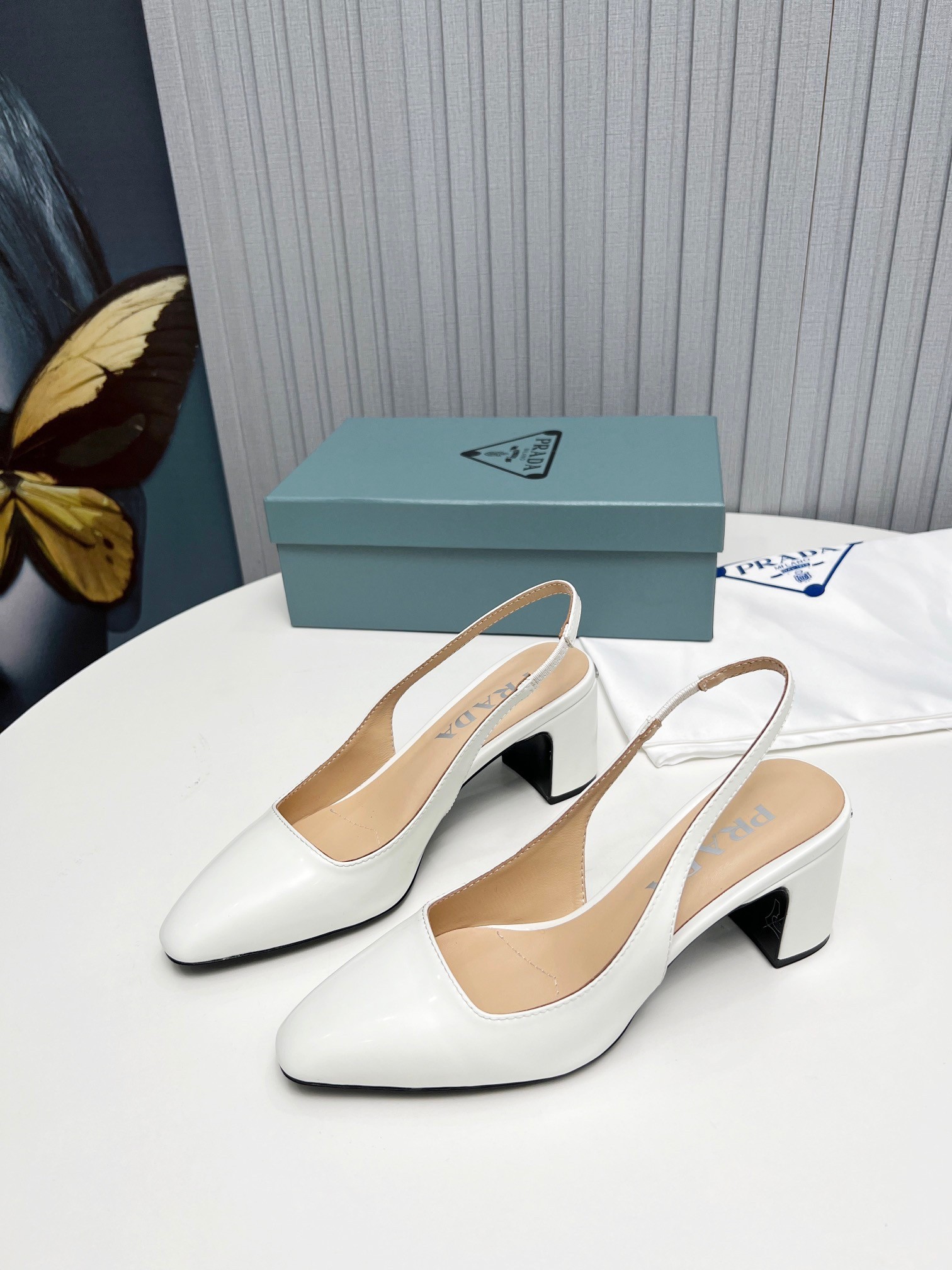 Prada Slingbacks Pumps 65mm In White Patent Leather