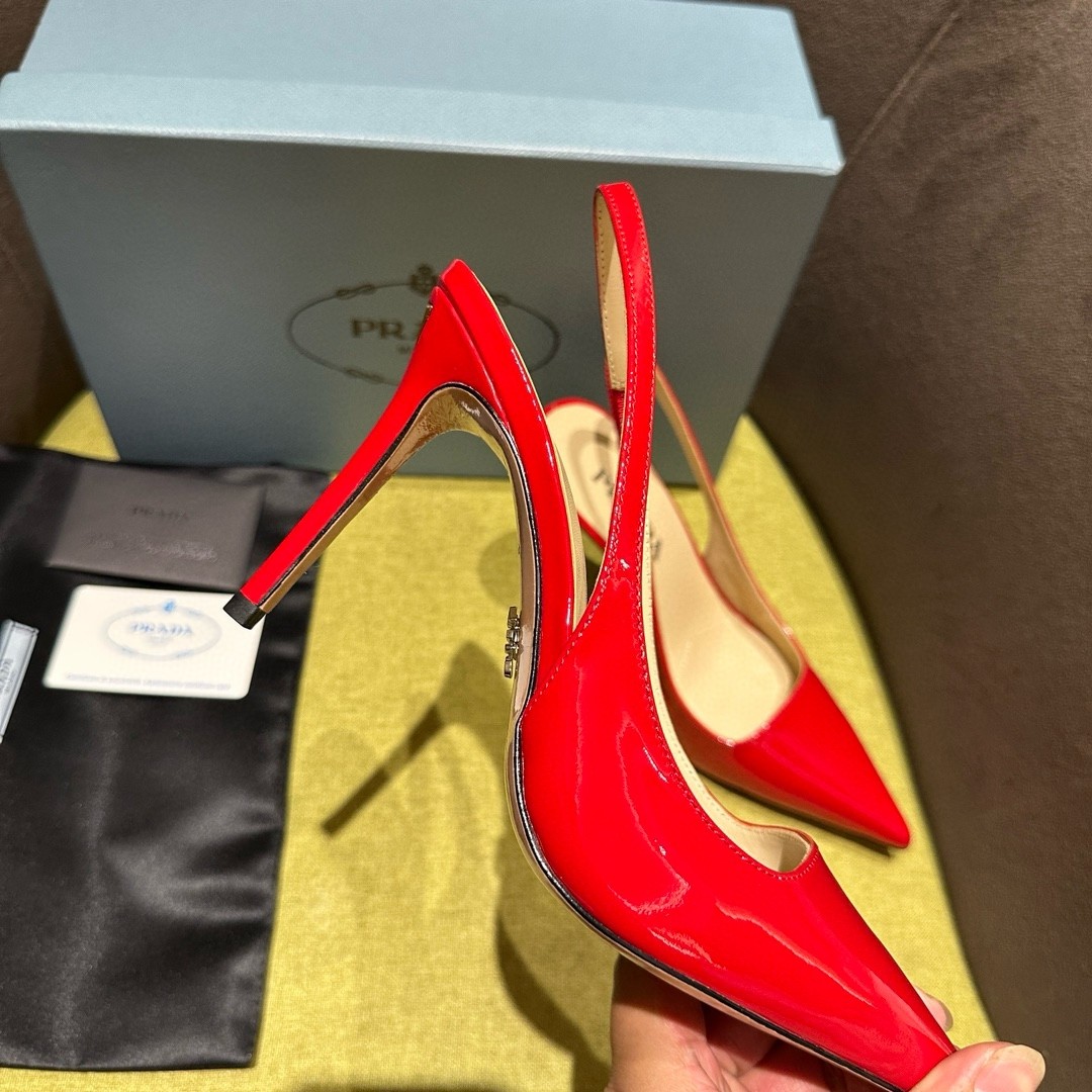 Prada Slingbacks Pumps 95mm In Red Patent Leather