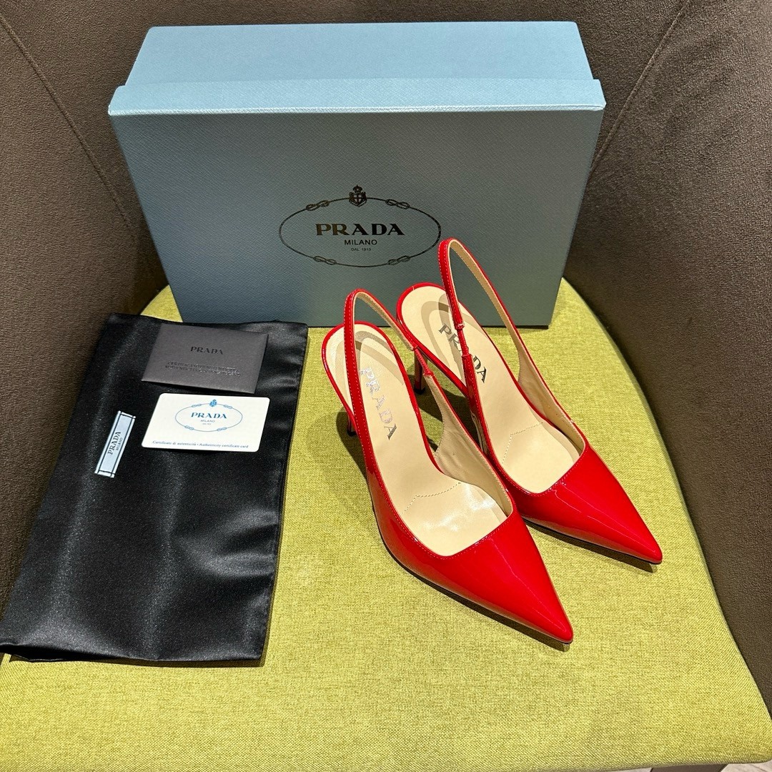 Prada Slingbacks Pumps 95mm In Red Patent Leather