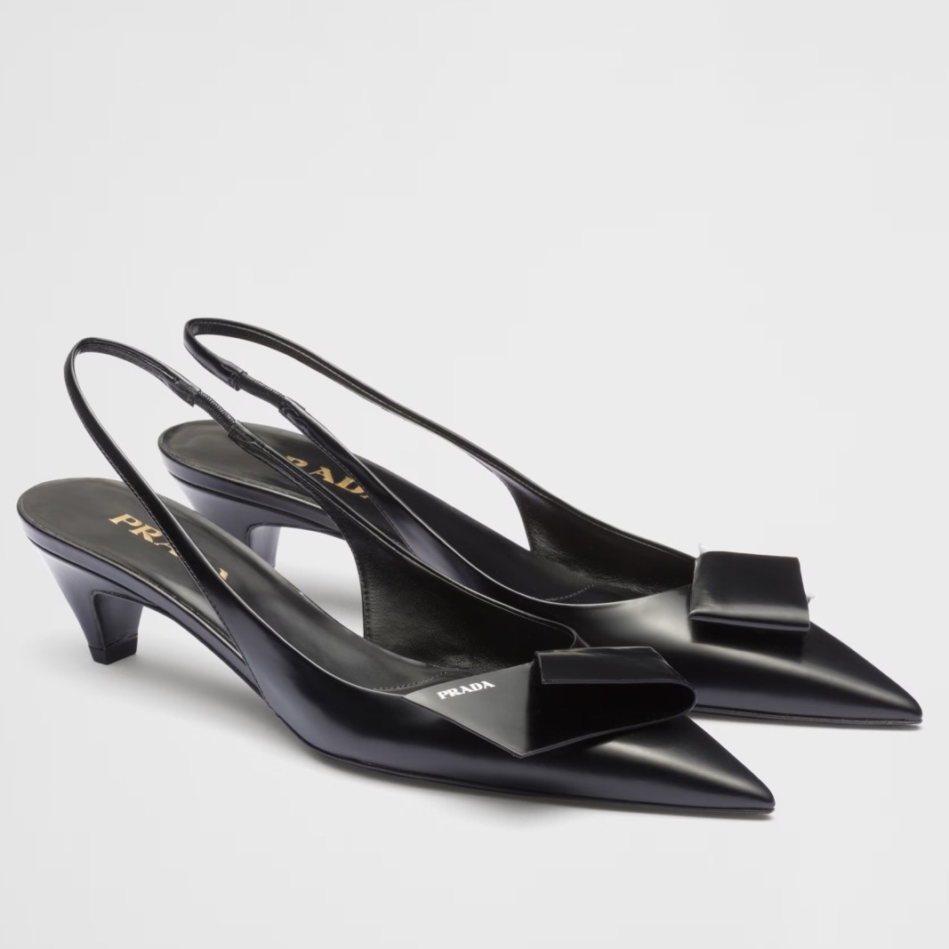 Prada Slingback Pumps 45mm in Black Brushed Leather