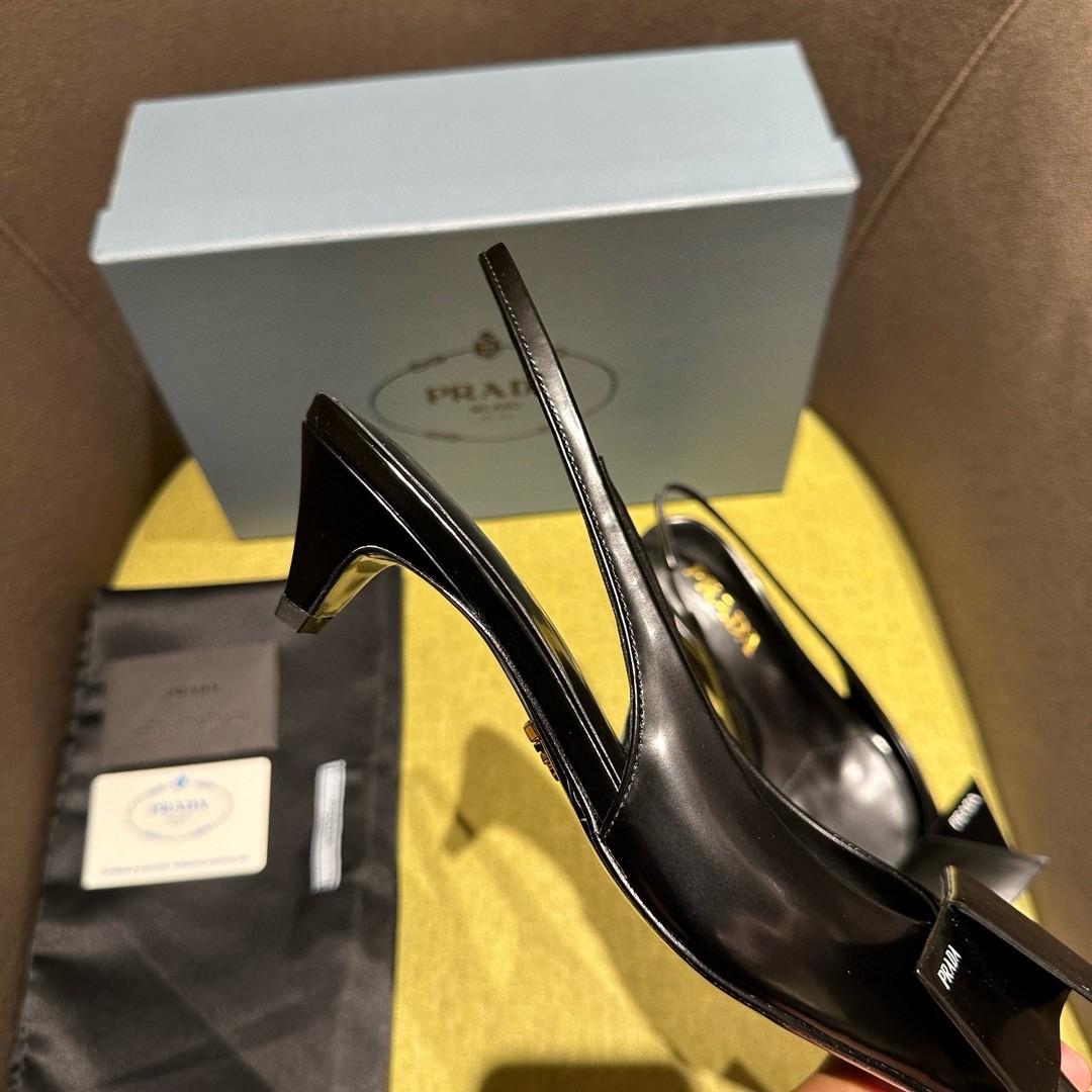 Prada Slingback Pumps 45mm in Black Brushed Leather