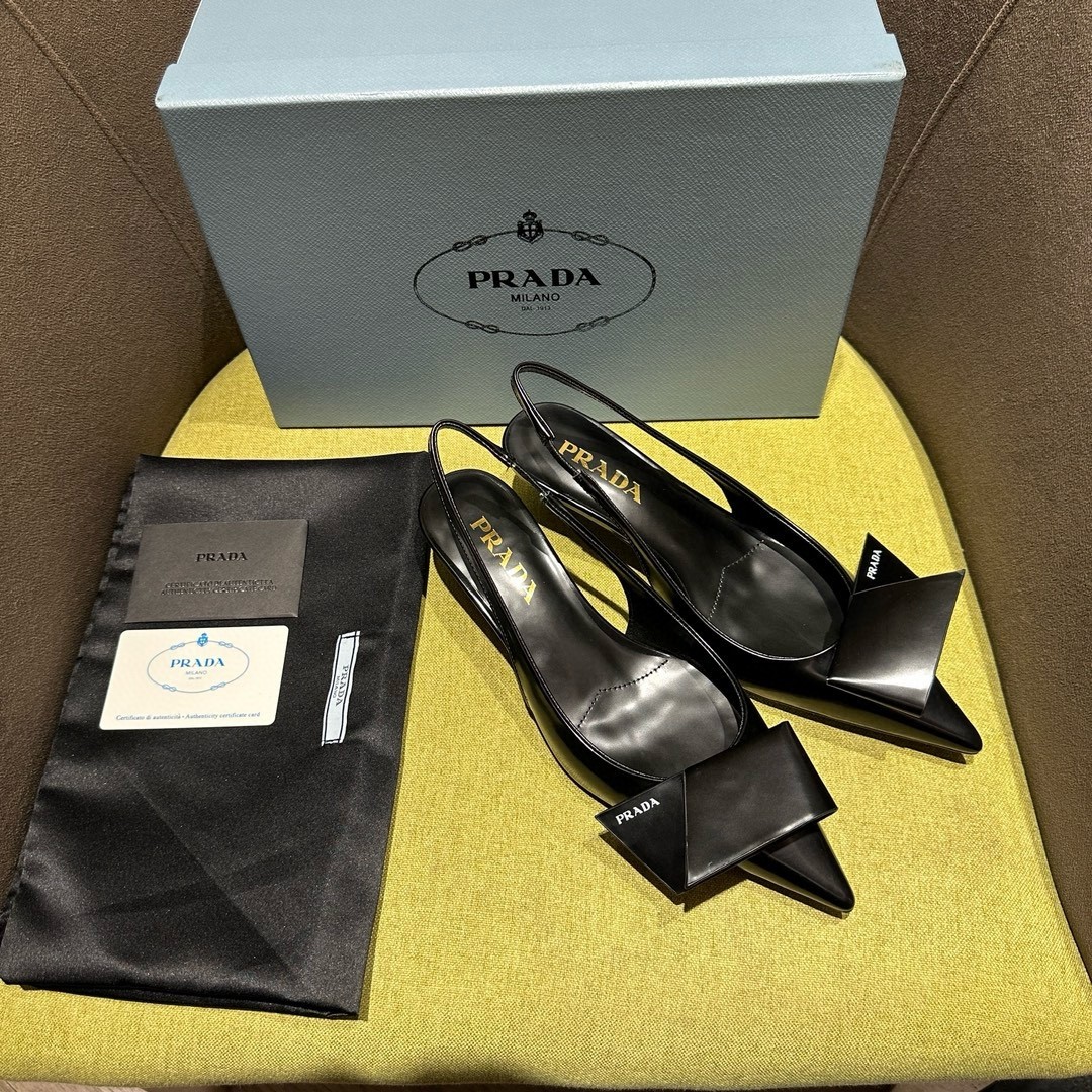 Prada Slingback Pumps 45mm in Black Brushed Leather