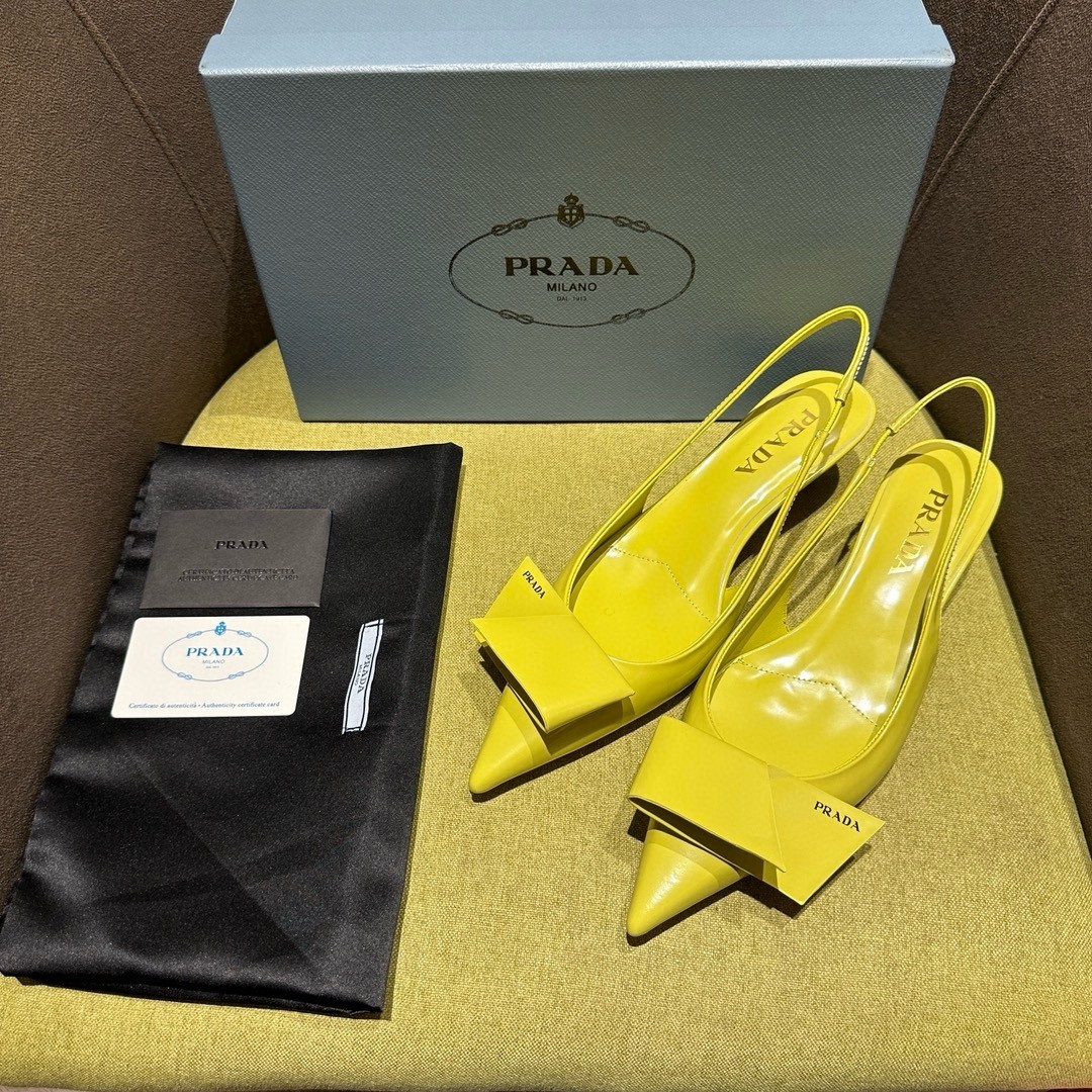 Prada Slingback Pumps 45mm in Yellow Brushed Leather