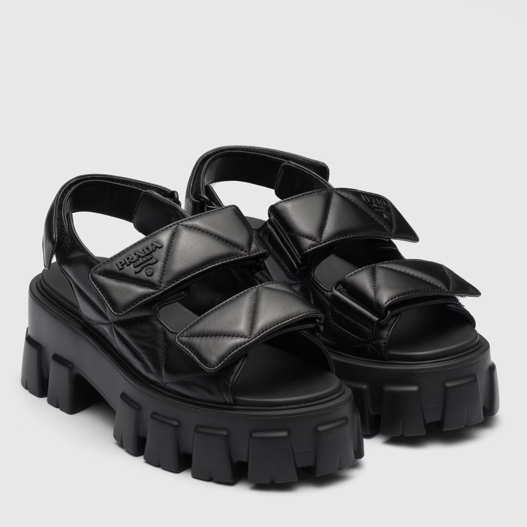 Prada Monolith Flatform Sandals in Black Nappa Leather