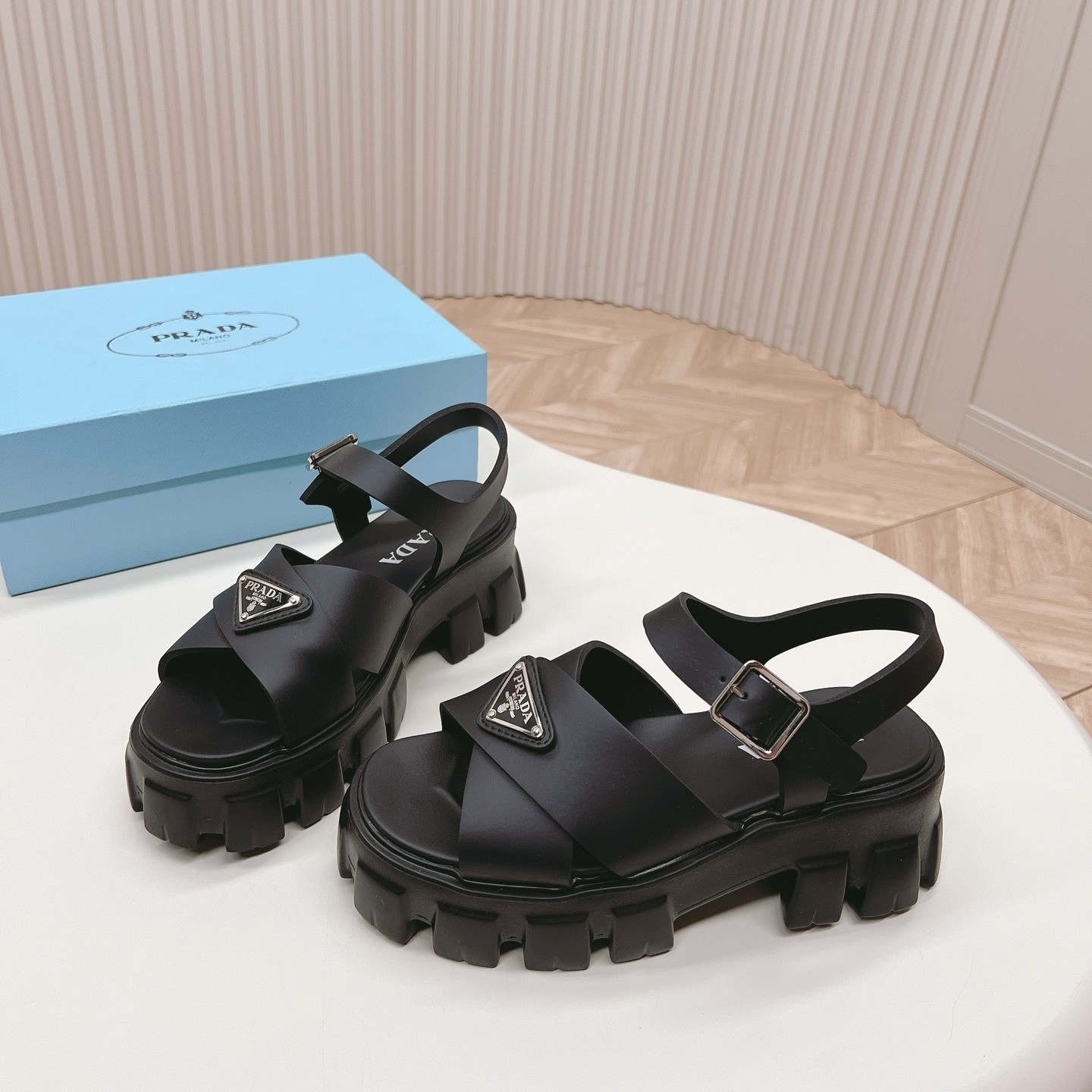 Prada Monolith Sandals in Black Rubber