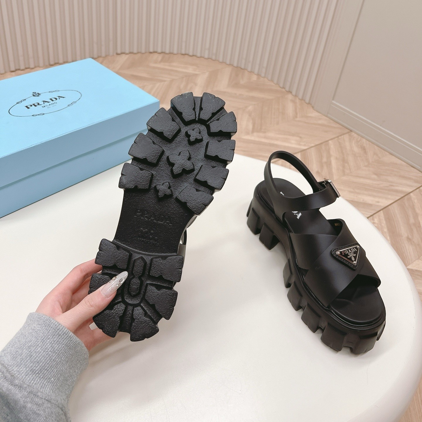 Prada Monolith Sandals in Black Rubber