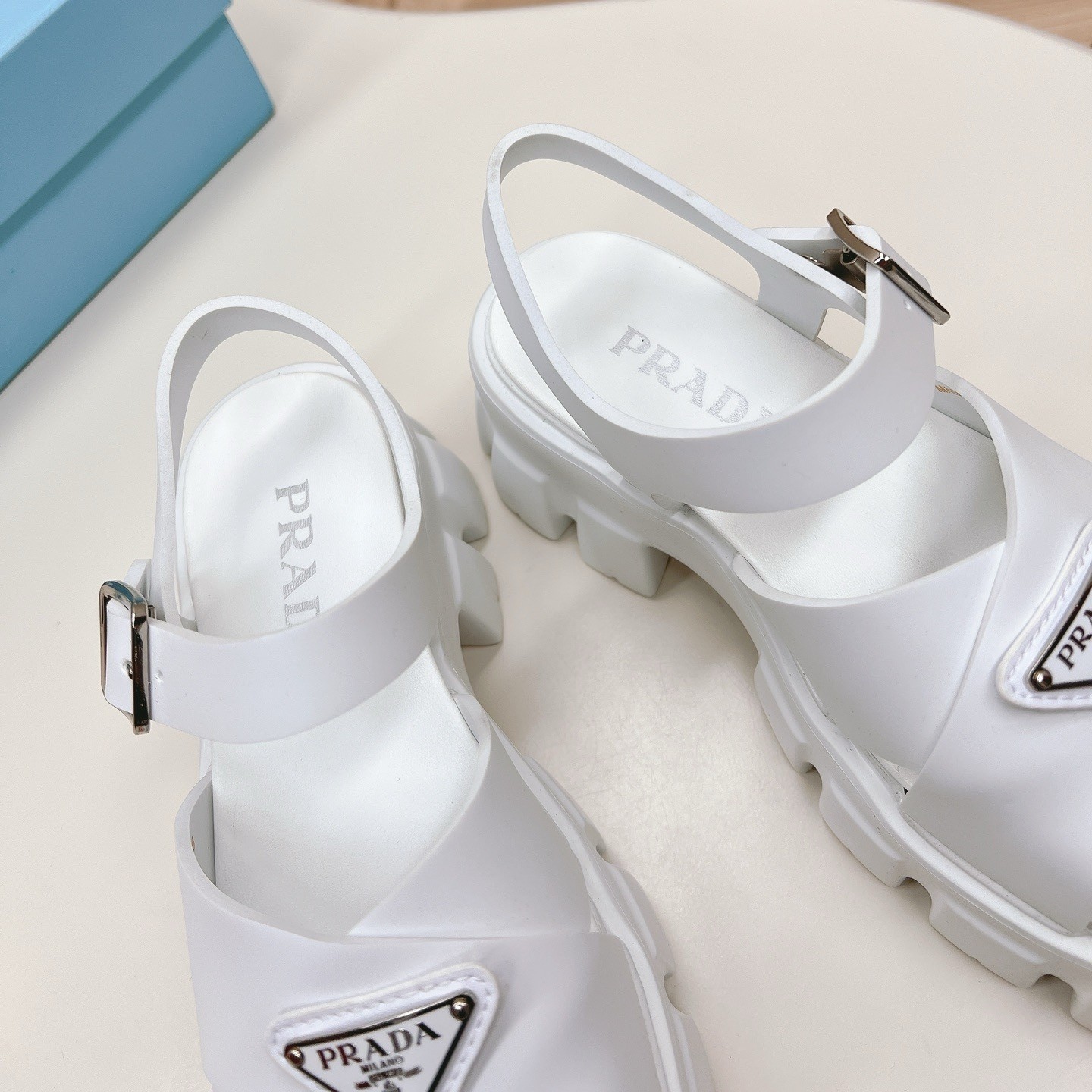 Prada Monolith Sandals in White Rubber