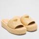 Prada Crochet Flatform Slides in Beige Raffia-effect Yarn