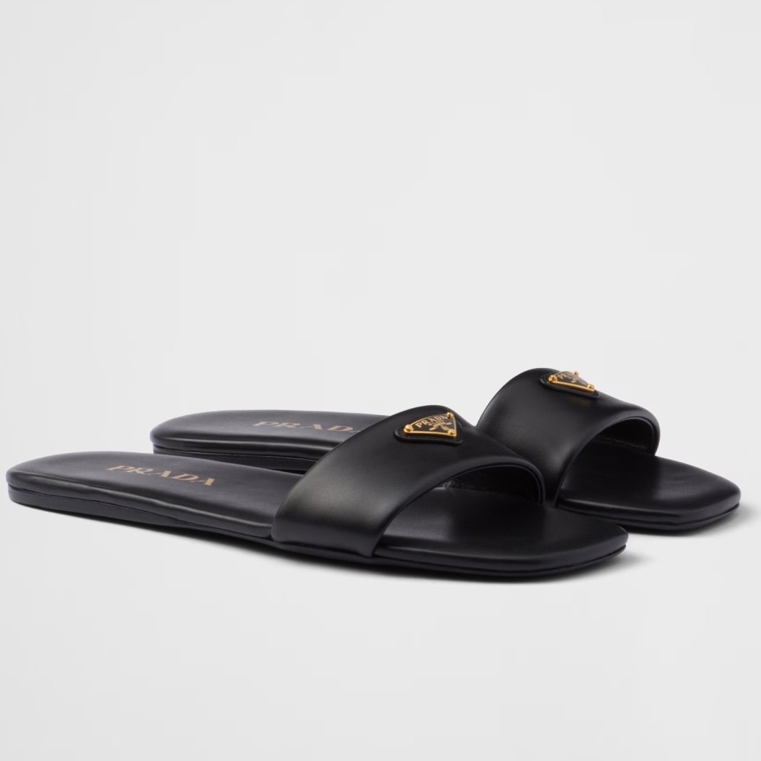 Prada Women's Slides in Black Smooth Leather