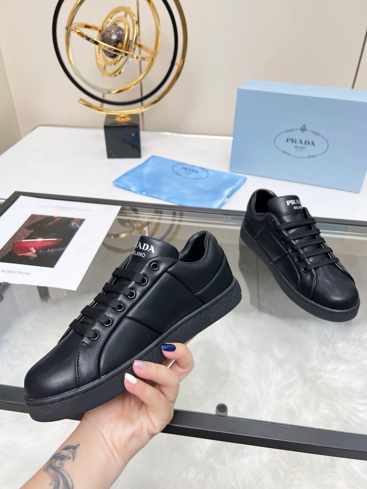 Prada Women's Sneakers in Black Nappa Leather