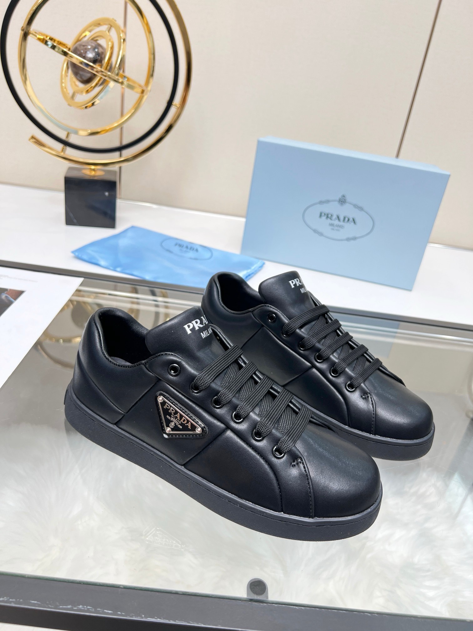 Prada Women's Sneakers in Black Nappa Leather