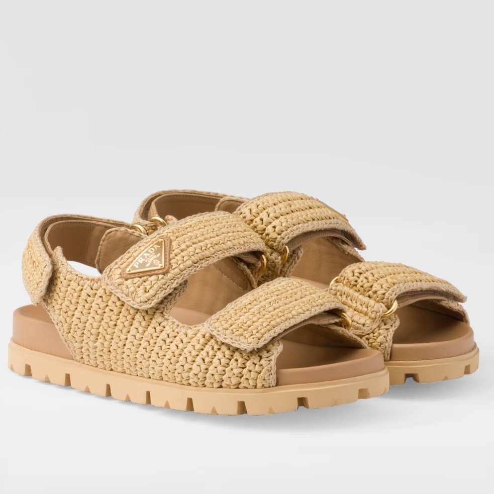 Prada Women's Crochet Sandals in Natural Raffia