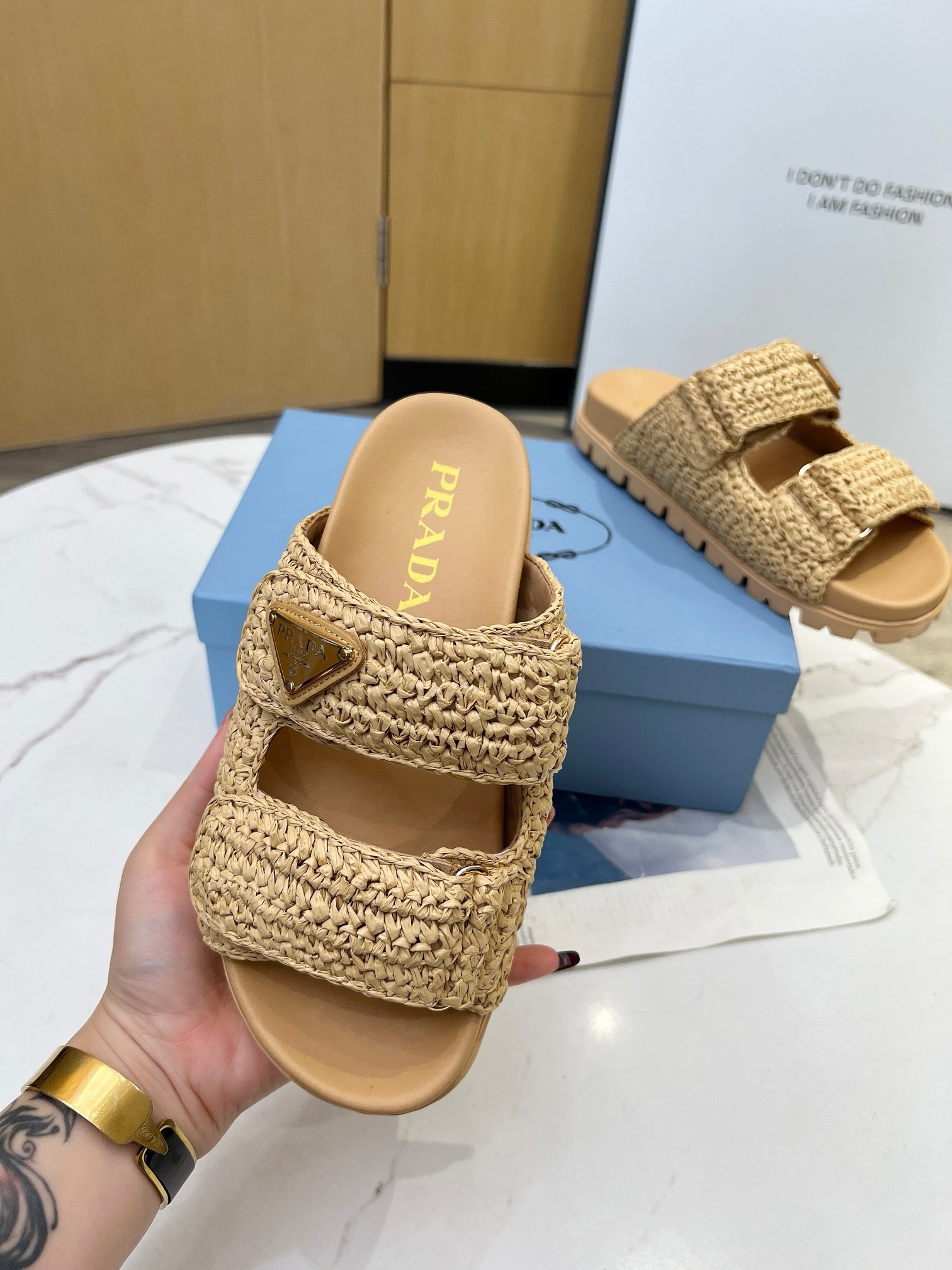 Prada Women's Crochet Sandals in Natural Raffia