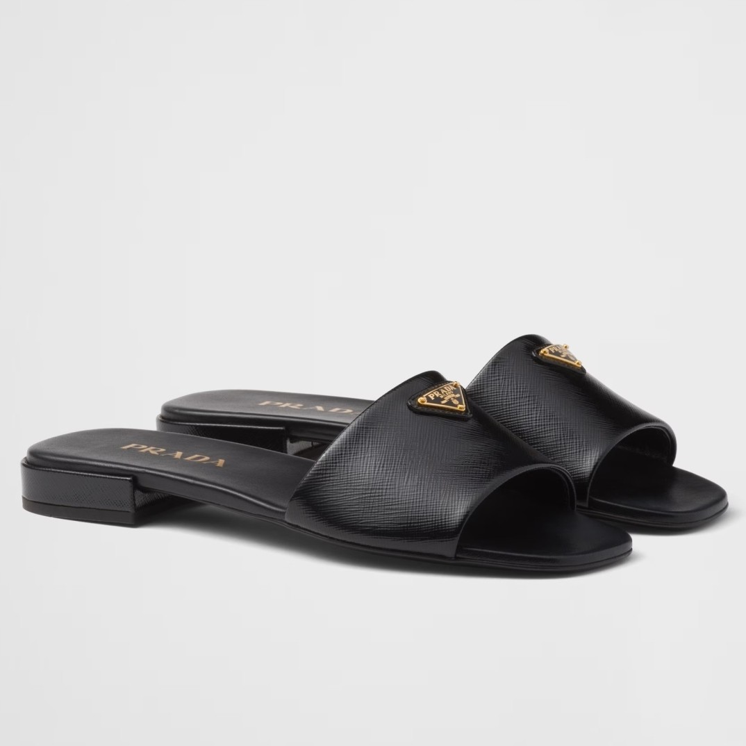 Prada Women's Slides in Black Saffiano Leather