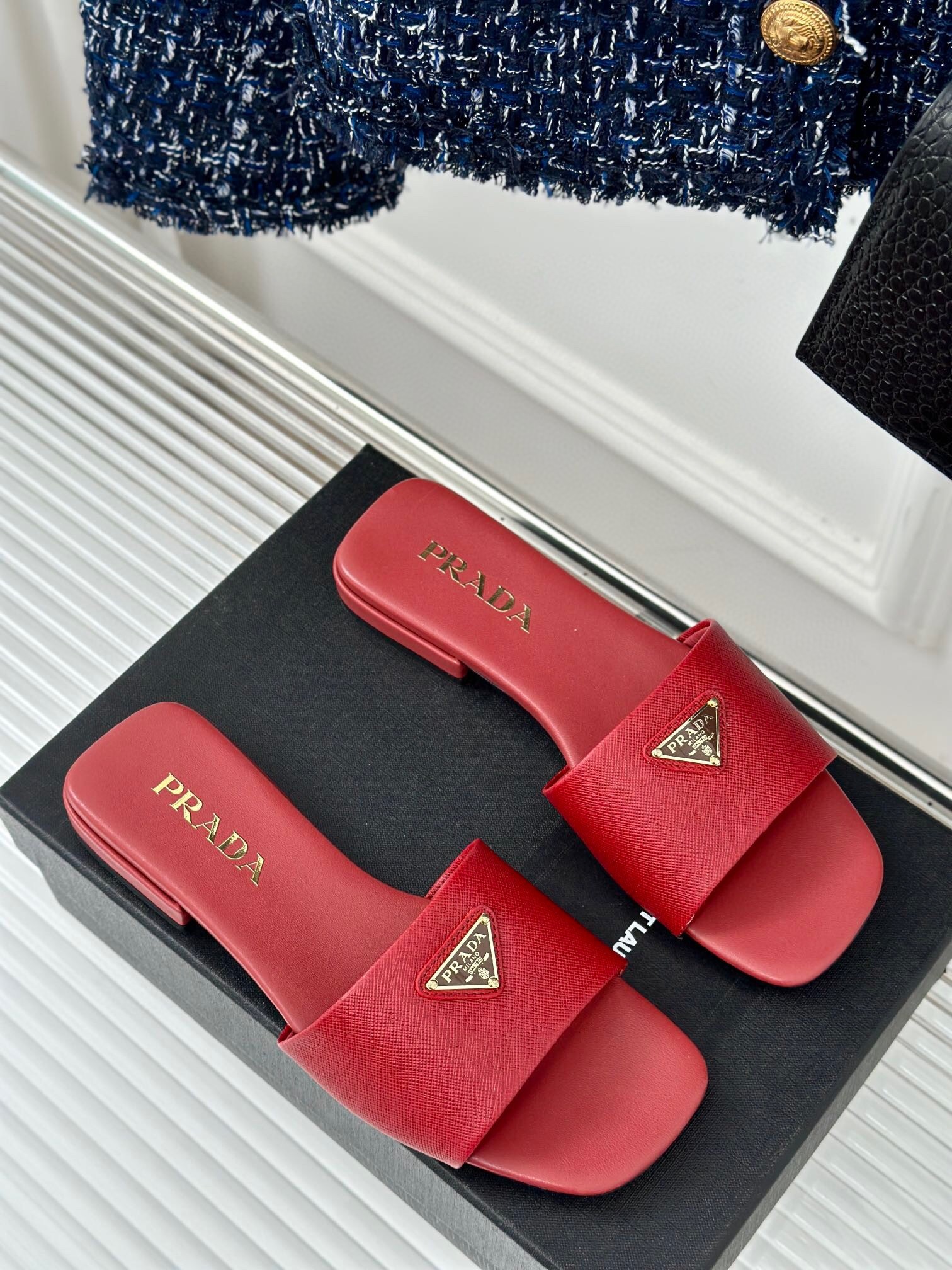 Prada Women's Slides in Red Saffiano Leather