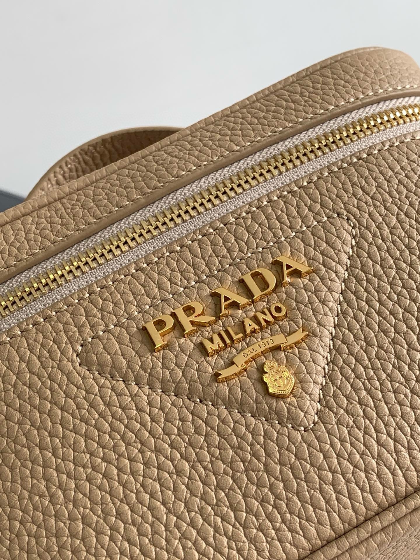 Prada Mini Vanity Bag in Sand Beige Grained Leather